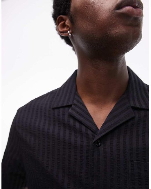Camicia Nera Testurizzata A Righe di Topman in Blue da Uomo