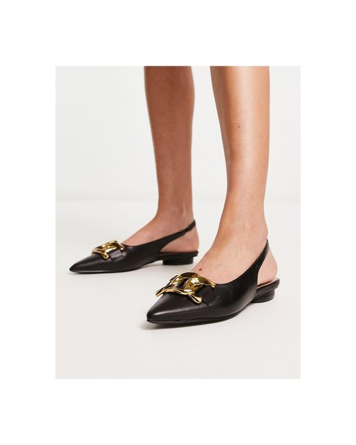 Raid Black Flat Shoes With Gold Buckle