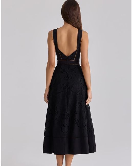 House Of Cb Black Ava Cotton Placement Broderie Anglaise Midi Dress