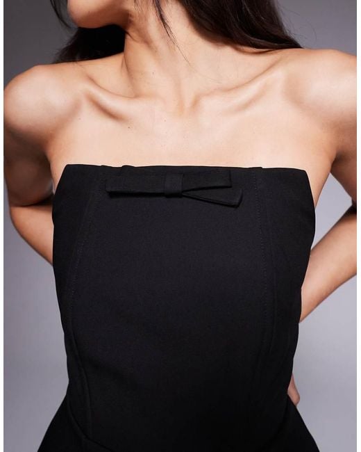 Wanderdoll Black Square Neck Bandeau Structured Bow Detail Mini Dress