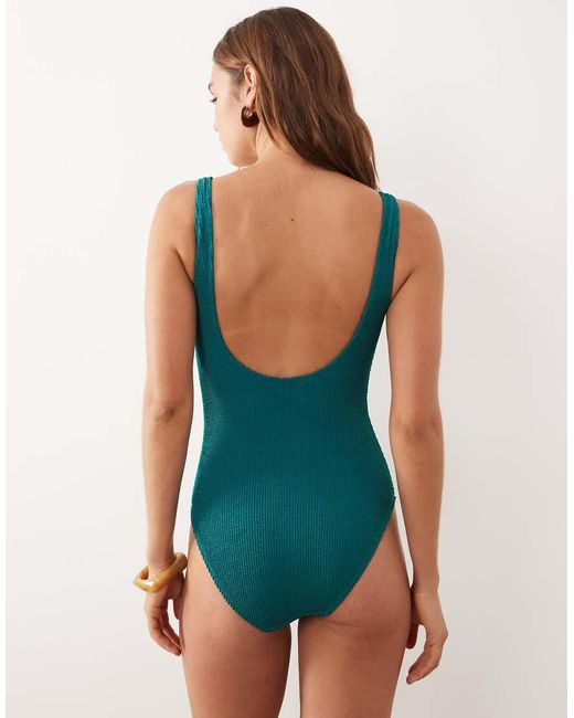 Accessorize Blue Crinkle Swimsuit With Ring Detail