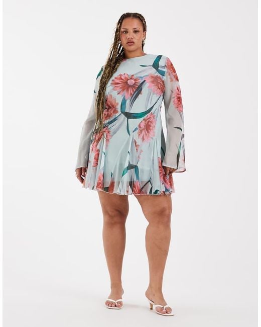 ASOS Blue Asos Design Curve Long Sleeve Mini Dress