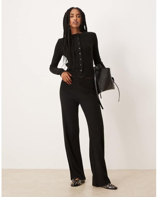 ASOS Geribbeld Gebreide Broek Met Wijde Pijpen in het Black