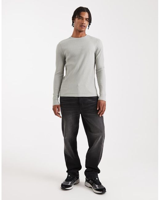 ASOS Gray Super Heavyweight Muscle Fit Long Sleeve T-shirt for men