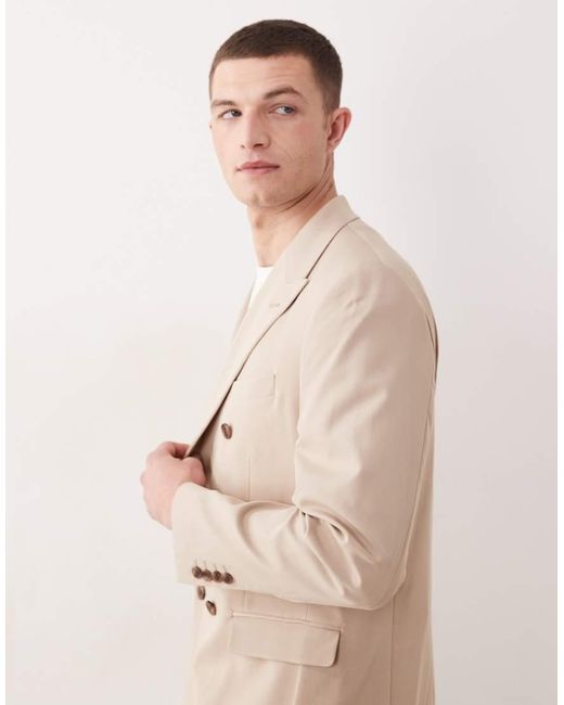 ASOS Natural Double Breasted Regular Suit Jacket for men