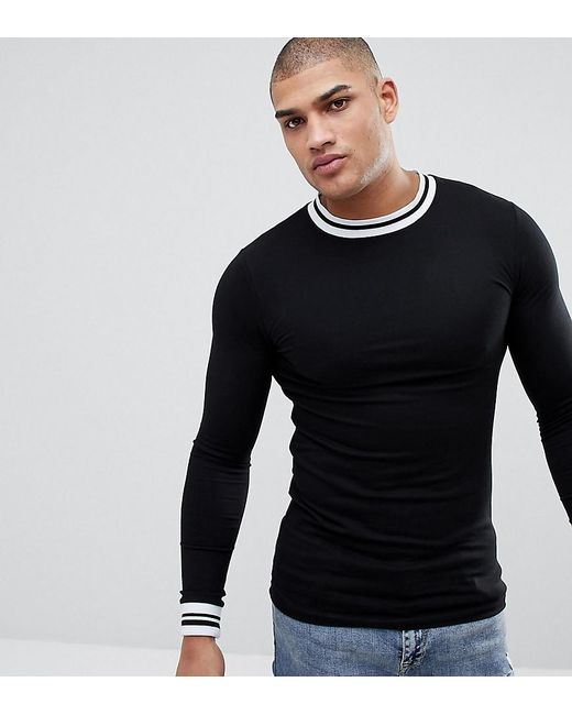 Asos Tall Muscle Fit Long Sleeve T-shirt With Contrast Tipping In Pique ...