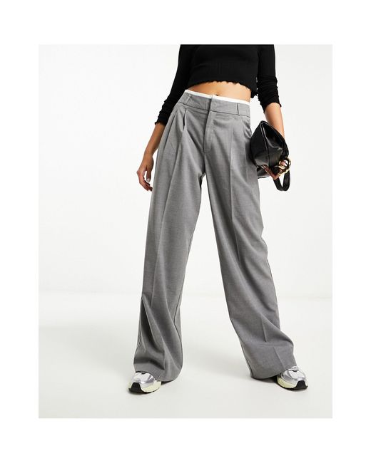 Stradivarius Black Tailored Wide Leg Trouser With Double Waistband