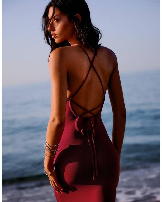 Bershka Blue Open-back Midi Dress