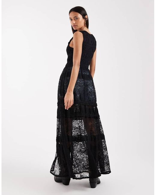Free People Black Boho Sweet Saloon Maxi Lace Top