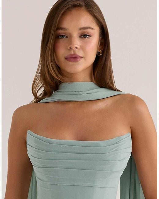 House Of Cb Blue Portia Jade Crepe Strapless Maxi Dress With Detachable Georgette Cape