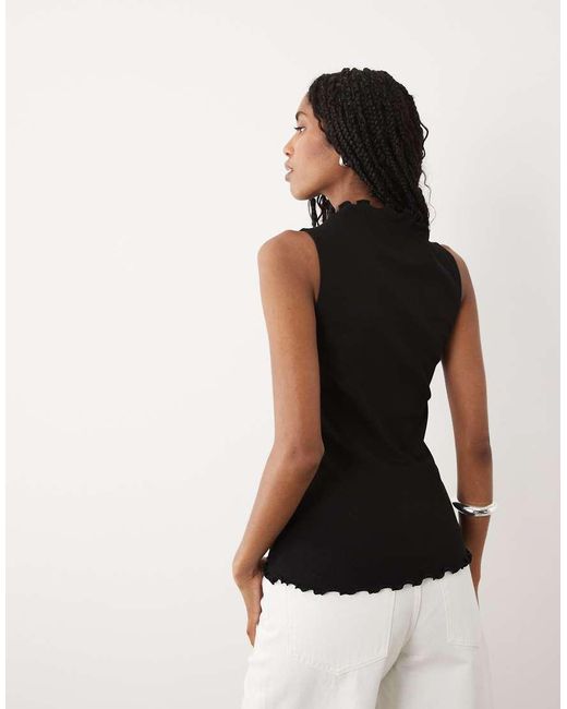 ARKET Black High Neck Sleeveless Crinkle Top