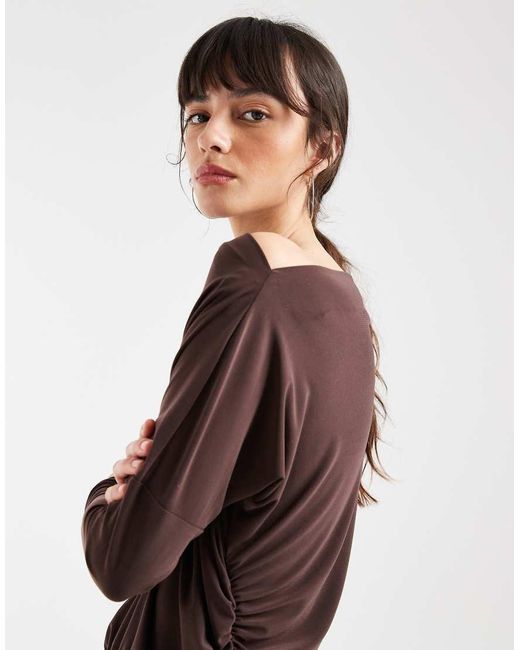 ASOS Brown Draped Long Sleeve Maxi Dress