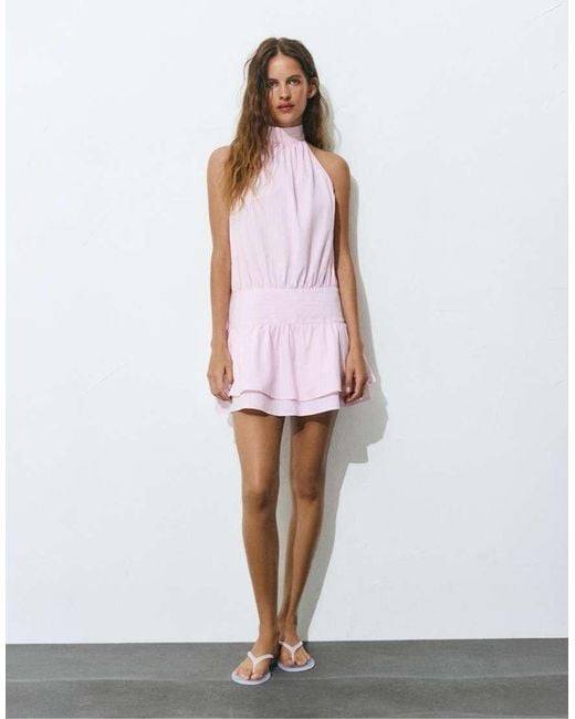 Pull&Bear White Short Striped Halter Dress