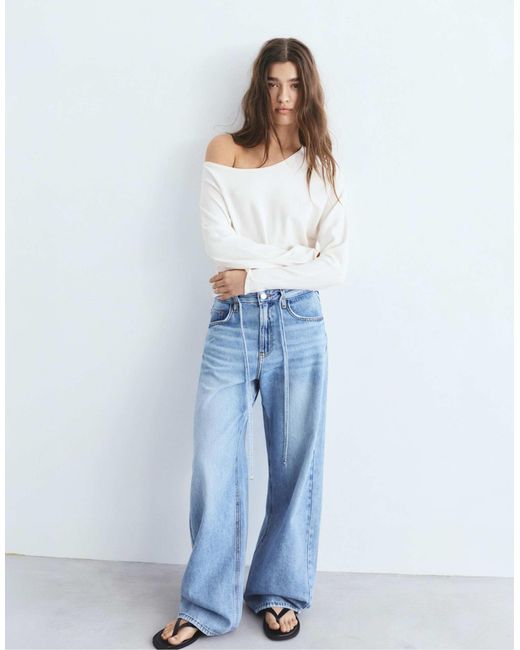 Pull&Bear White – asymmetrischer pullover
