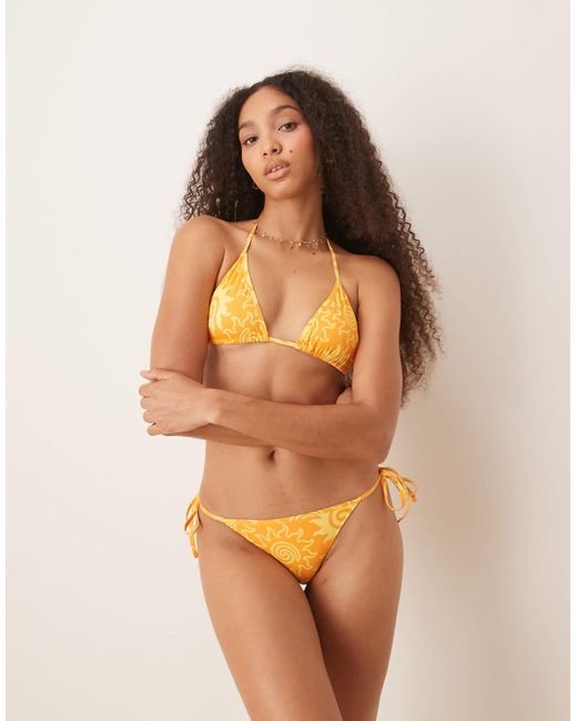 Mango Orange Tie Side Sun Printed Bikini Bottoms