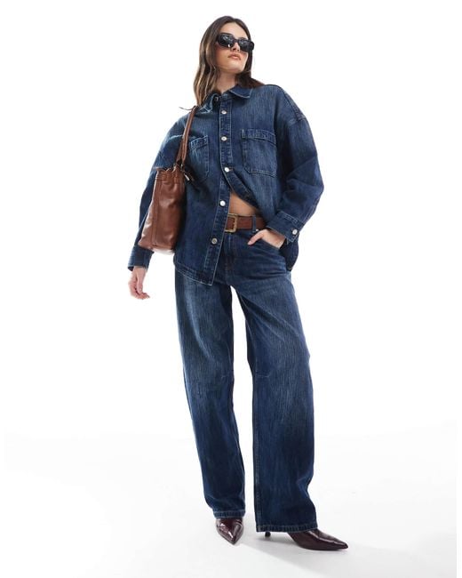 Pull&Bear Blue Barrel Leg Jean With Ombre Thread Detail Co-ord