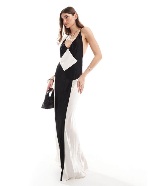 Bardot White – satin-maxikleid mit kontrastdesign