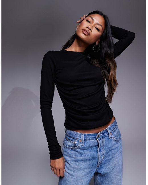 ASOS Blue Soft Jersey Drape Long Sleeve Top