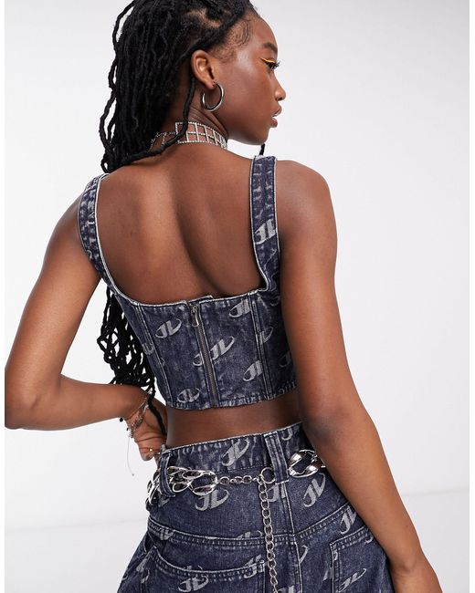 Jaded London Square Neck Denim Corset With Logo Embossing (part Of