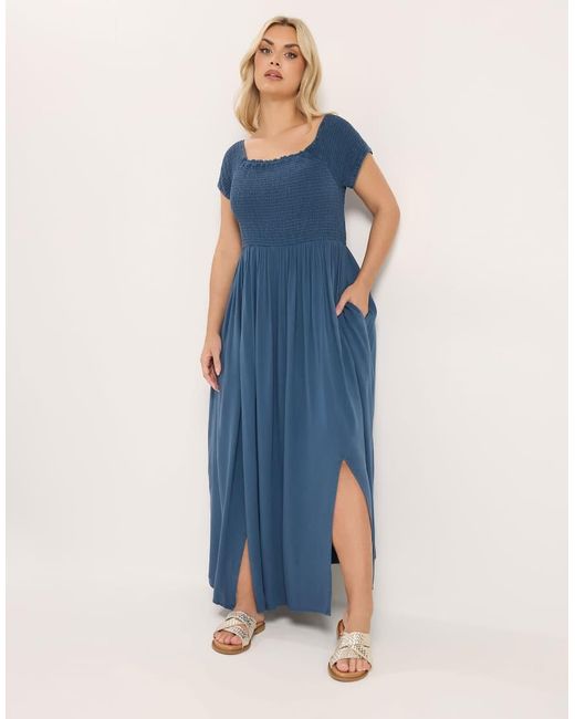 Yours Clothing Blue Chambray Bardot Maxi Dress