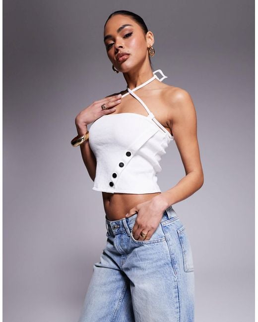Liquor N Poker Blue Halter Ribbed Top With Studs