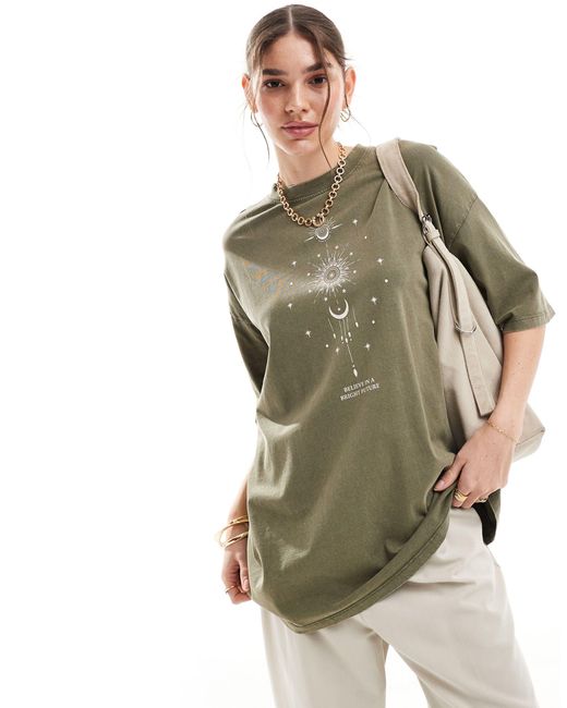ONLY Green Oversized Cosmic Print T-shirt