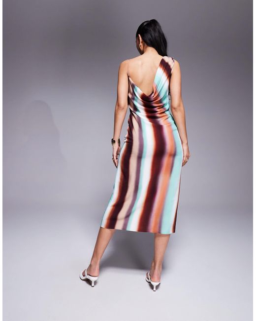 ASOS Multicolor – asymmetrisches midikleid mit wasserfallausschnitt und streifenmuster