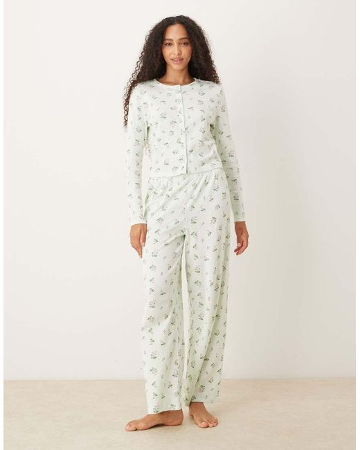 ASOS Natural Pointelle Long Sleeve Pyjama Set