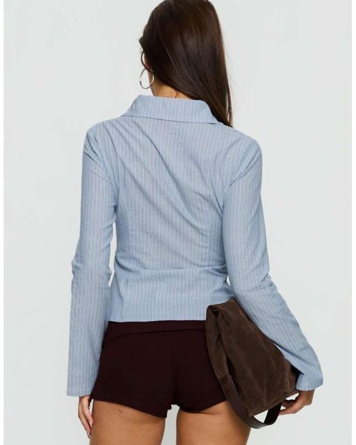 Princess Polly Blue Cottesloe Long Sleeve Fitted Shirt