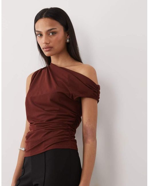 Mango Red Asymmetric Ruched Side Sleeveless Top
