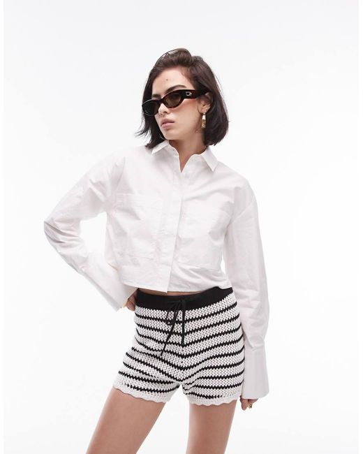 TOPSHOP White Poplin Cropped Shirt