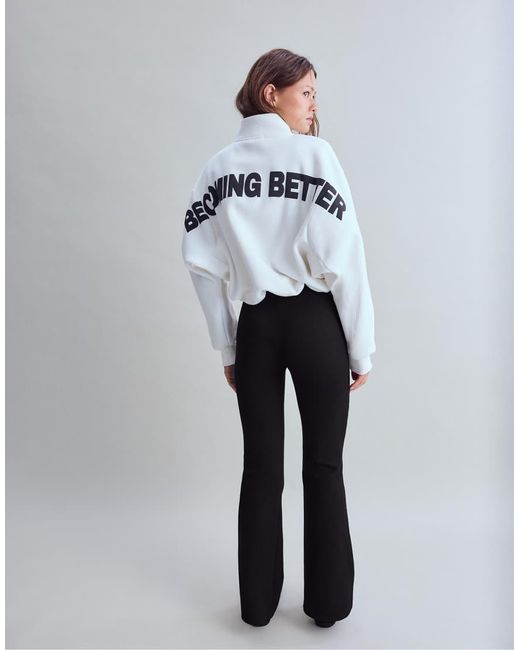 Stradivarius White Cotton Blend Bell Bottom leggings With Seam Detail