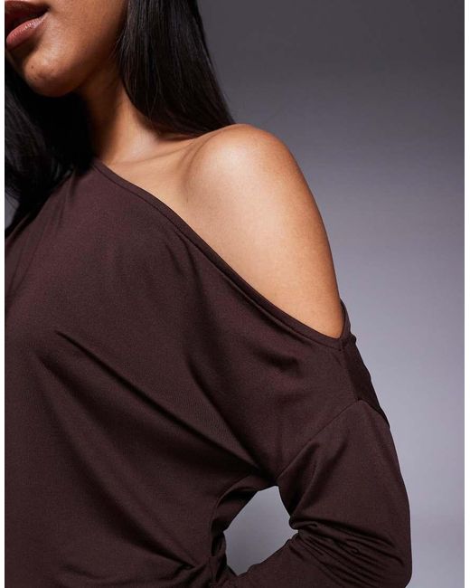 ASOS Blue Slinky One Shoulder Asymmetric Drape Top