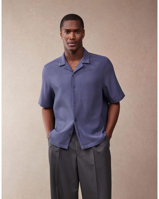 ASOS Blue Boxy Revere Loose Fit Plisse Shirt for men