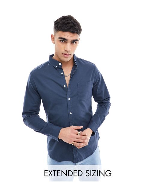 ASOS – es oxford-hemd mit schmaler passform in Blue für Herren