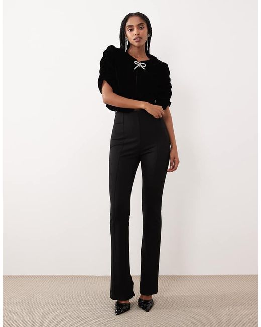 Gina Tricot Black Short Sleeve Velvet Velour Blouse With Silver Dimonte Bows