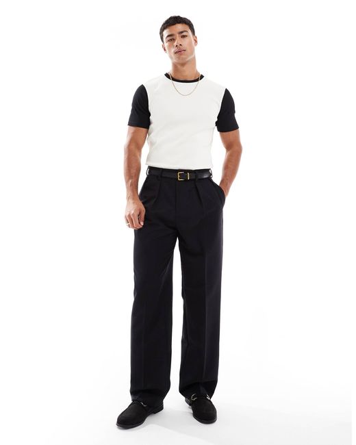 T-shirt côtelé moulant à manches contrastantes - crème ASOS pour homme en coloris White