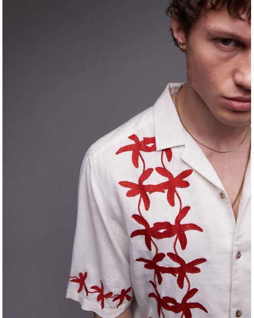 Chemise décontractée à manches courtes avec imprimé fleurs - /rouge Topman pour homme en coloris Gray