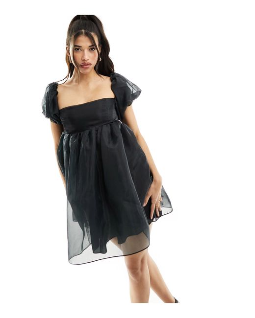 NA-KD Black Organza Full Skirt Mini Dress