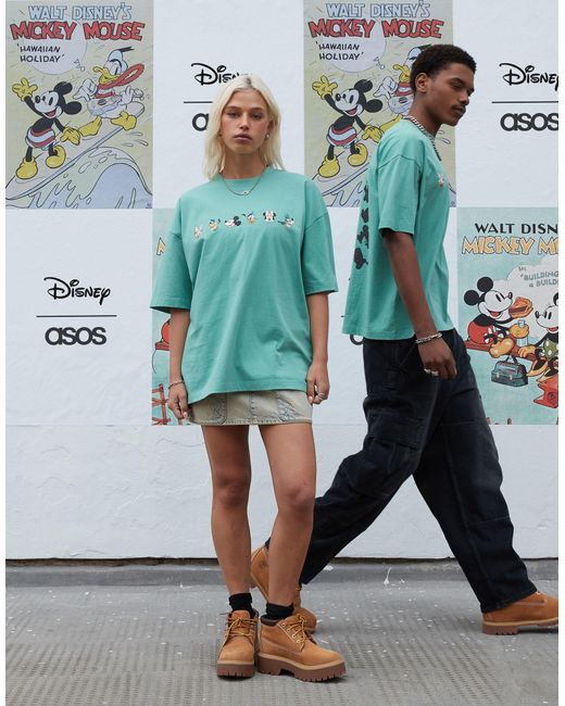 T-shirt unisex slavato con stampa disney di topolino e amici di ASOS in Blue