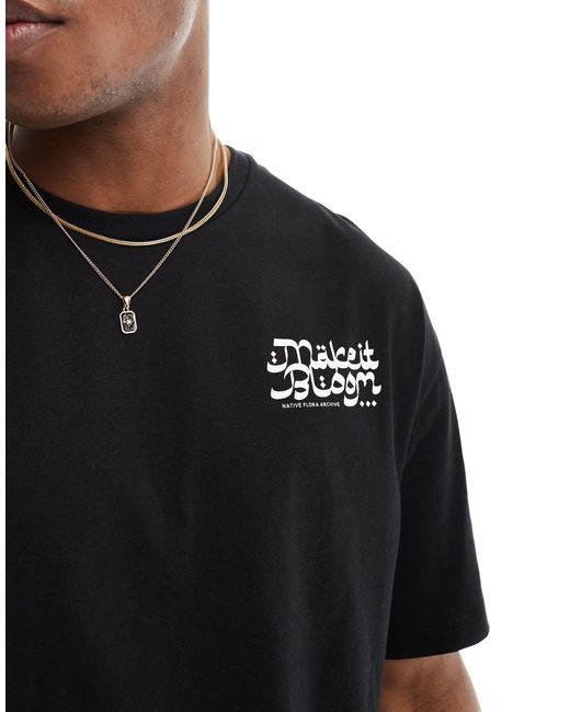 Camiseta negra extragrande con estampado "make it bloom" en la espalda Jack & Jones de hombre de color Black