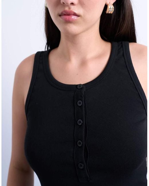 TOPSHOP Geribbeld Hemdje Met Knopen in het Black