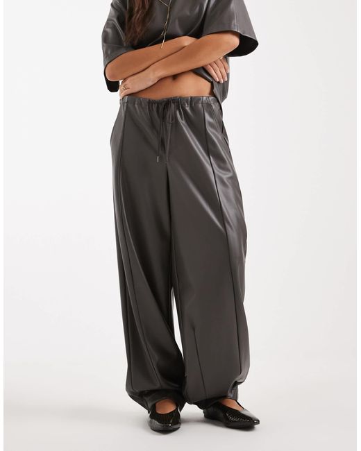 ASOS Gray Faux Leather Barrel Leg Pull On Trousers Co-ord