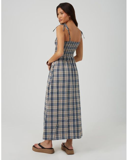 Brave Soul White Checked Strappy Smock Midi Dress