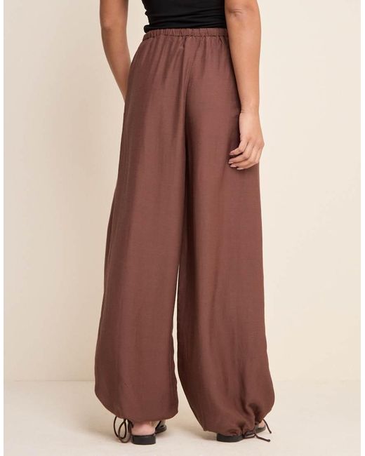 Nobody's Child Brown Violet Linen Blend Elastic Waist Balloon Leg Pants