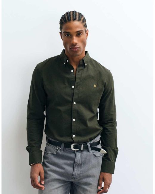 Farah Green Brewer Long Sleeve Logo Shirt for men