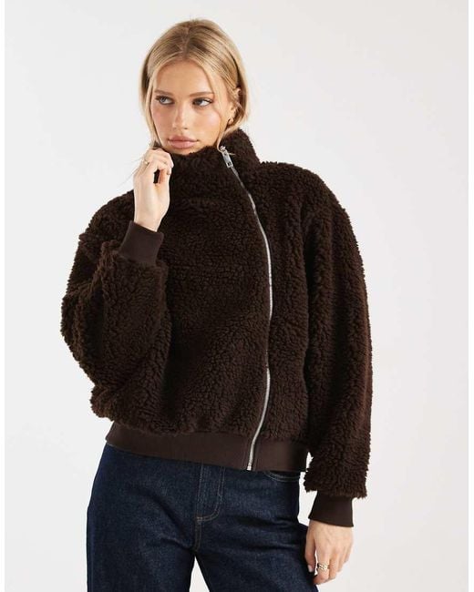 ASOS Black Funnel Neck Borg Jacket
