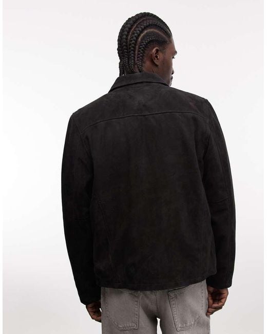 Schott Nyc Black Real Suede Harrington Jacket for men