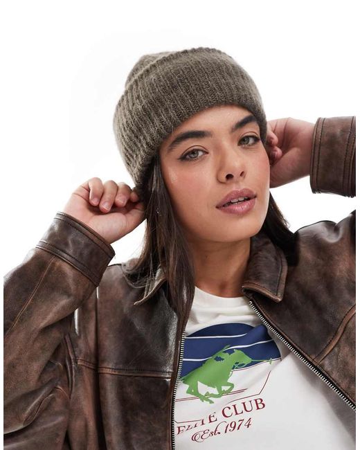 Pieces Brown Chunky Ribbed Beanie