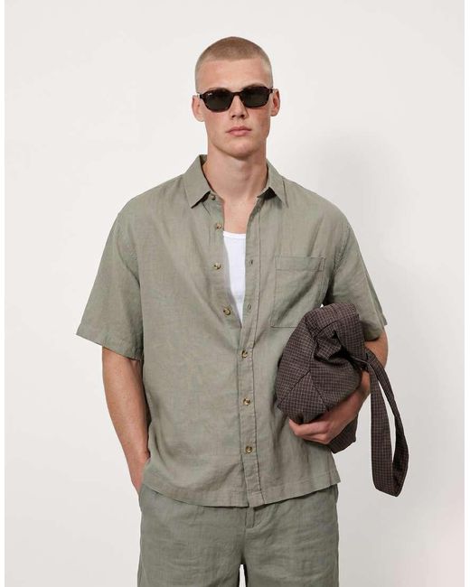 ASOS Gray Oversized Linen Blend Shirt for men